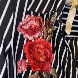 Chic Striped Dress with Floral Accents